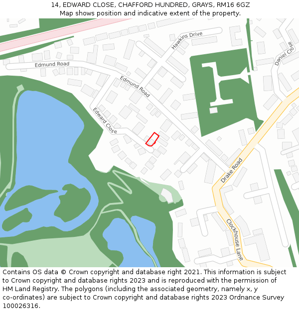 14, EDWARD CLOSE, CHAFFORD HUNDRED, GRAYS, RM16 6GZ: Location map and indicative extent of plot