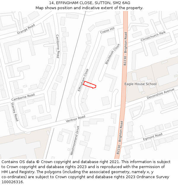 14, EFFINGHAM CLOSE, SUTTON, SM2 6AG: Location map and indicative extent of plot