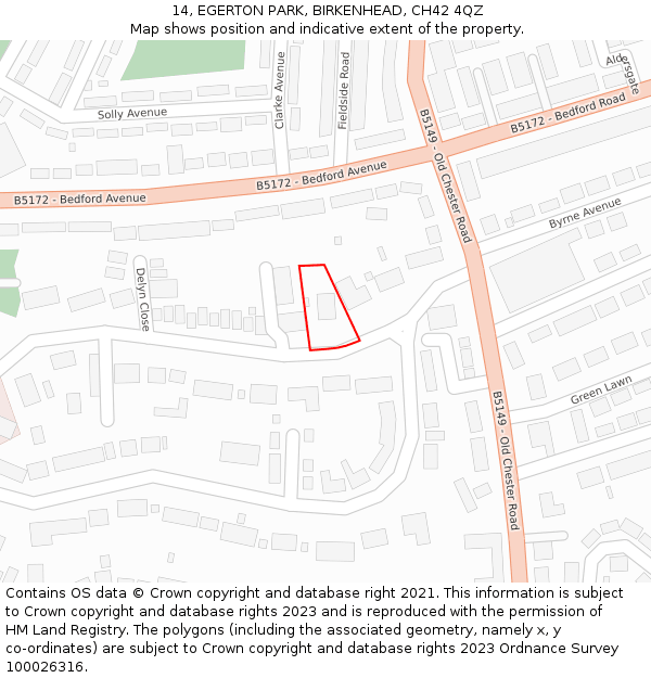 14, EGERTON PARK, BIRKENHEAD, CH42 4QZ: Location map and indicative extent of plot