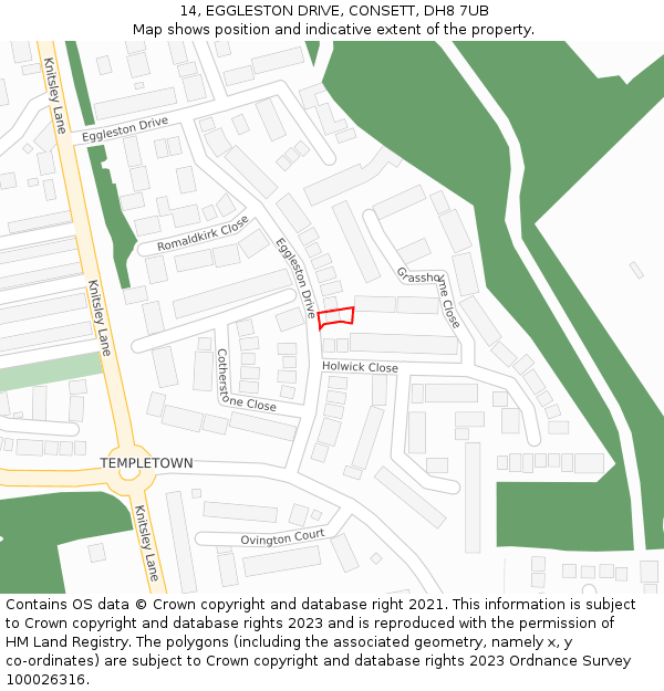 14, EGGLESTON DRIVE, CONSETT, DH8 7UB: Location map and indicative extent of plot