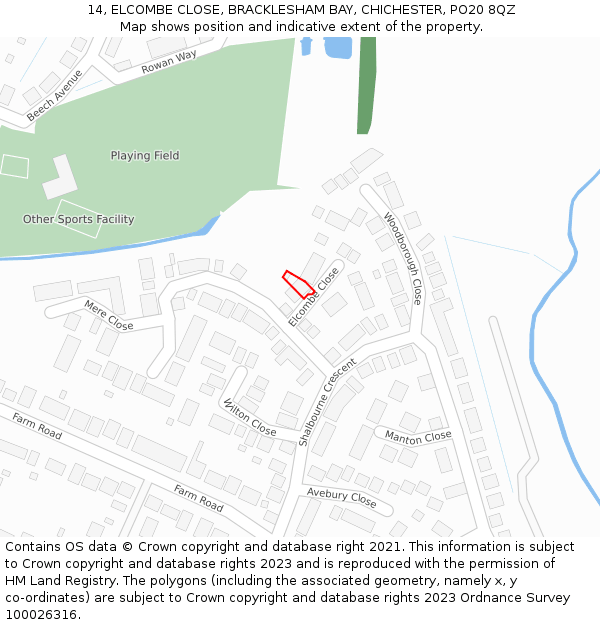 14, ELCOMBE CLOSE, BRACKLESHAM BAY, CHICHESTER, PO20 8QZ: Location map and indicative extent of plot