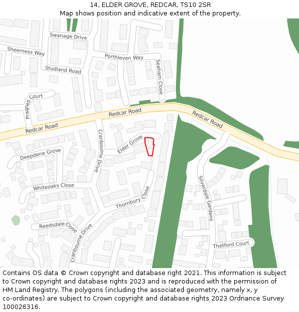 14, ELDER GROVE, REDCAR, TS10 2SR: Location map and indicative extent of plot