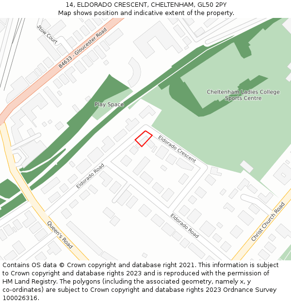 14, ELDORADO CRESCENT, CHELTENHAM, GL50 2PY: Location map and indicative extent of plot