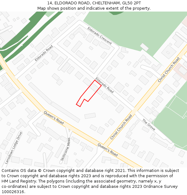 14, ELDORADO ROAD, CHELTENHAM, GL50 2PT: Location map and indicative extent of plot