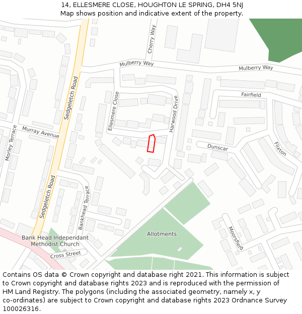 14, ELLESMERE CLOSE, HOUGHTON LE SPRING, DH4 5NJ: Location map and indicative extent of plot