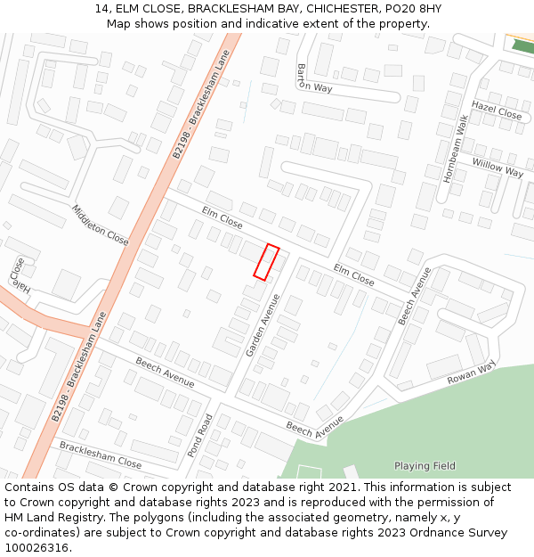 14, ELM CLOSE, BRACKLESHAM BAY, CHICHESTER, PO20 8HY: Location map and indicative extent of plot