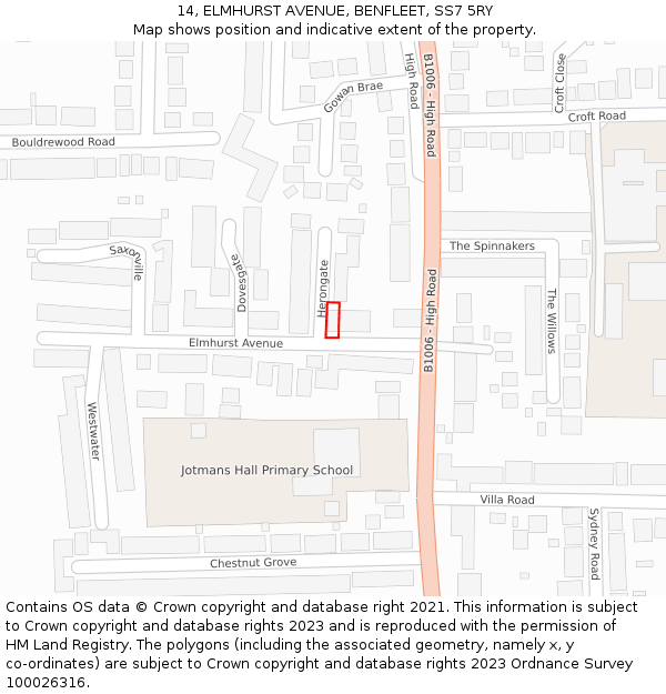 14, ELMHURST AVENUE, BENFLEET, SS7 5RY: Location map and indicative extent of plot