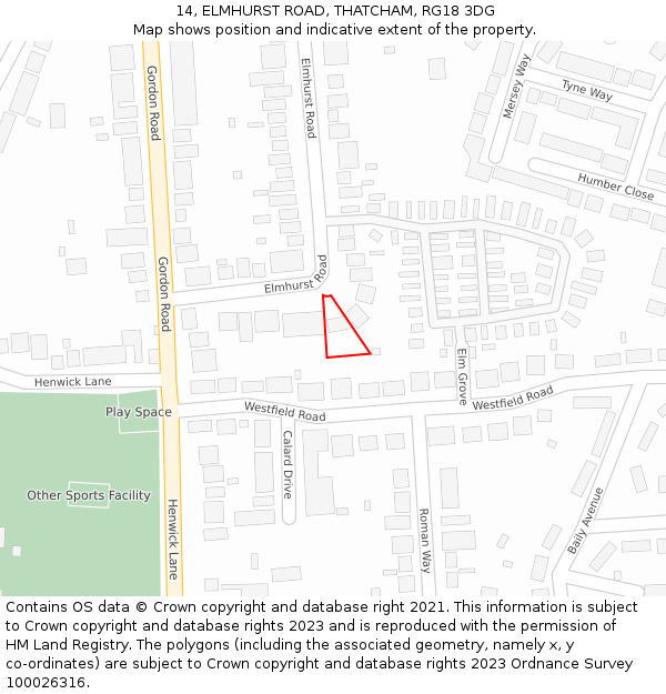14, ELMHURST ROAD, THATCHAM, RG18 3DG: Location map and indicative extent of plot