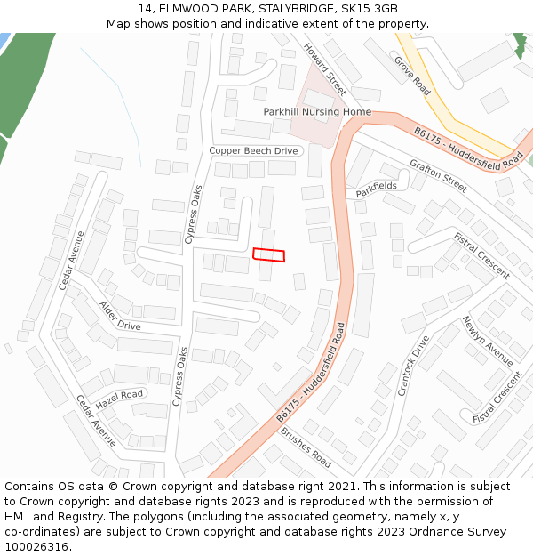 14, ELMWOOD PARK, STALYBRIDGE, SK15 3GB: Location map and indicative extent of plot