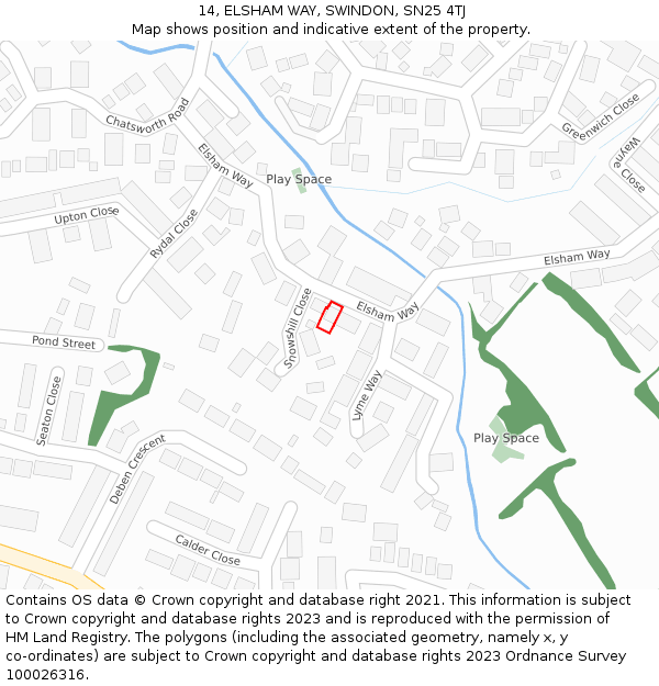 14, ELSHAM WAY, SWINDON, SN25 4TJ: Location map and indicative extent of plot