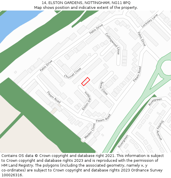 14, ELSTON GARDENS, NOTTINGHAM, NG11 8PQ: Location map and indicative extent of plot