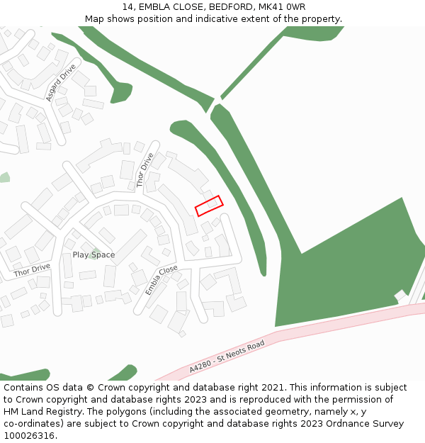 14, EMBLA CLOSE, BEDFORD, MK41 0WR: Location map and indicative extent of plot