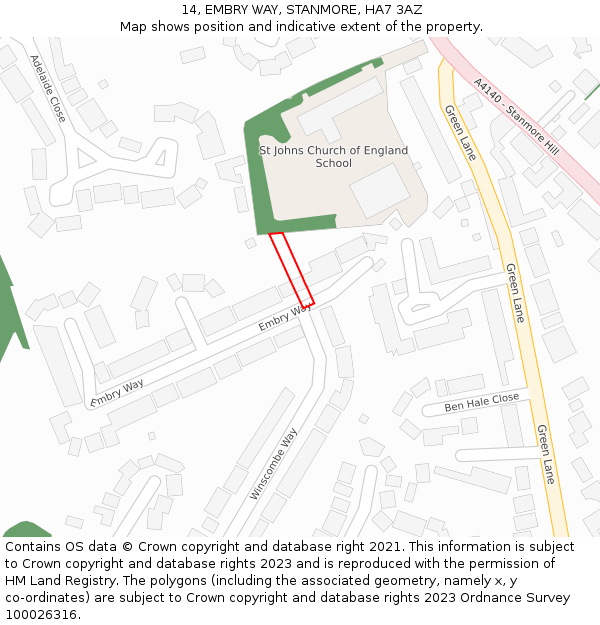 14, EMBRY WAY, STANMORE, HA7 3AZ: Location map and indicative extent of plot