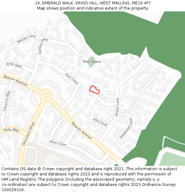 14, EMERALD WALK, KINGS HILL, WEST MALLING, ME19 4FY: Location map and indicative extent of plot