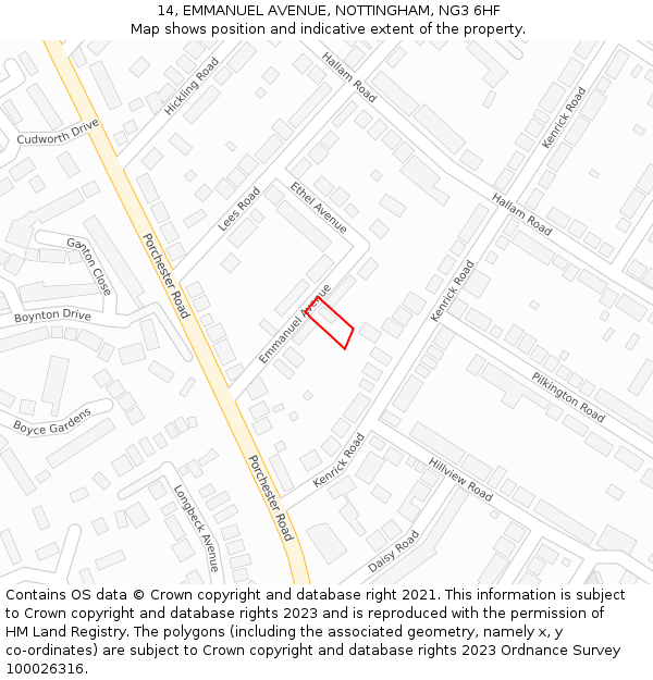 14, EMMANUEL AVENUE, NOTTINGHAM, NG3 6HF: Location map and indicative extent of plot