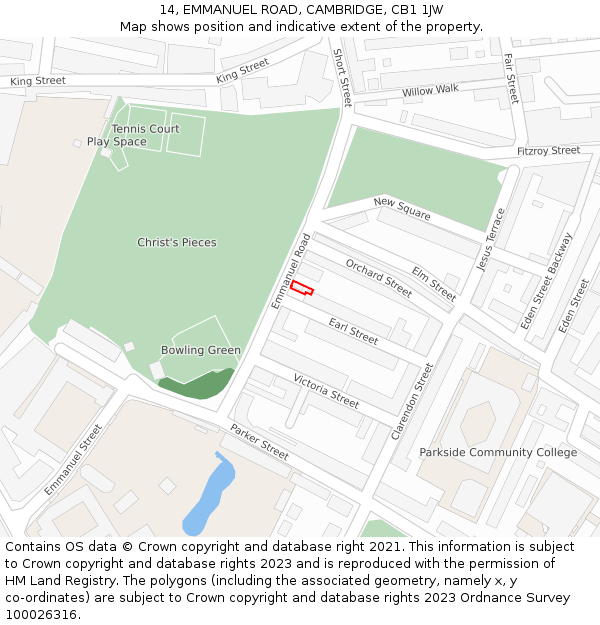 14, EMMANUEL ROAD, CAMBRIDGE, CB1 1JW: Location map and indicative extent of plot