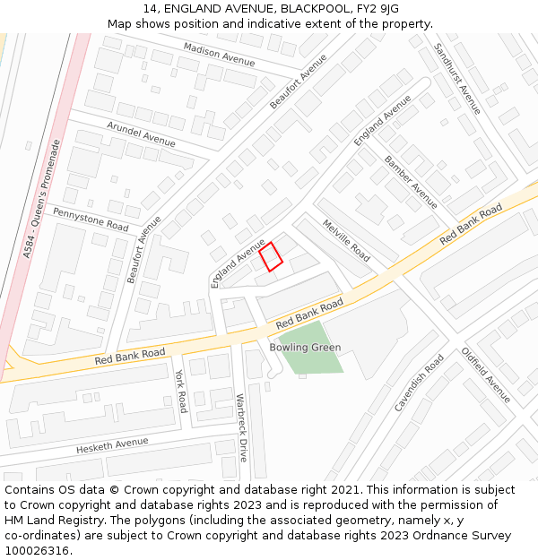 14, ENGLAND AVENUE, BLACKPOOL, FY2 9JG: Location map and indicative extent of plot