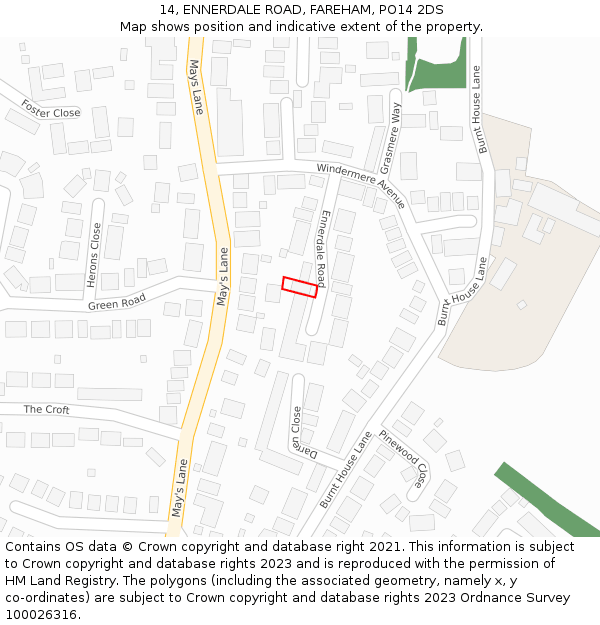 14, ENNERDALE ROAD, FAREHAM, PO14 2DS: Location map and indicative extent of plot