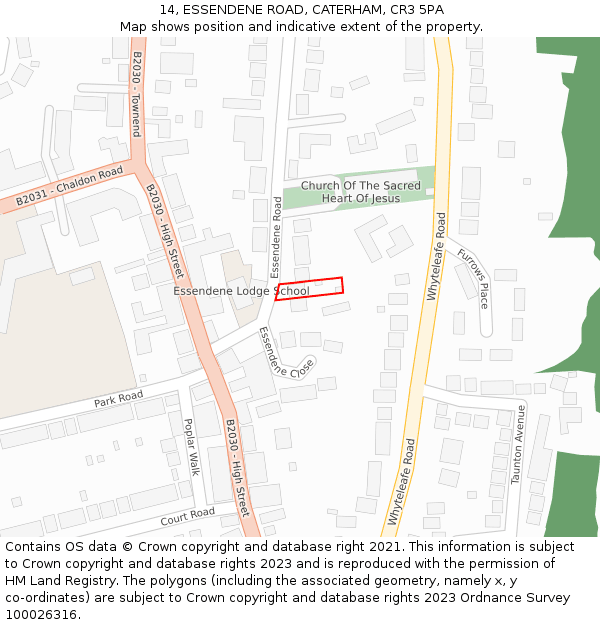 14, ESSENDENE ROAD, CATERHAM, CR3 5PA: Location map and indicative extent of plot