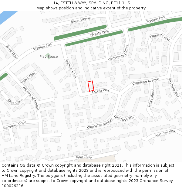 14, ESTELLA WAY, SPALDING, PE11 1HS: Location map and indicative extent of plot