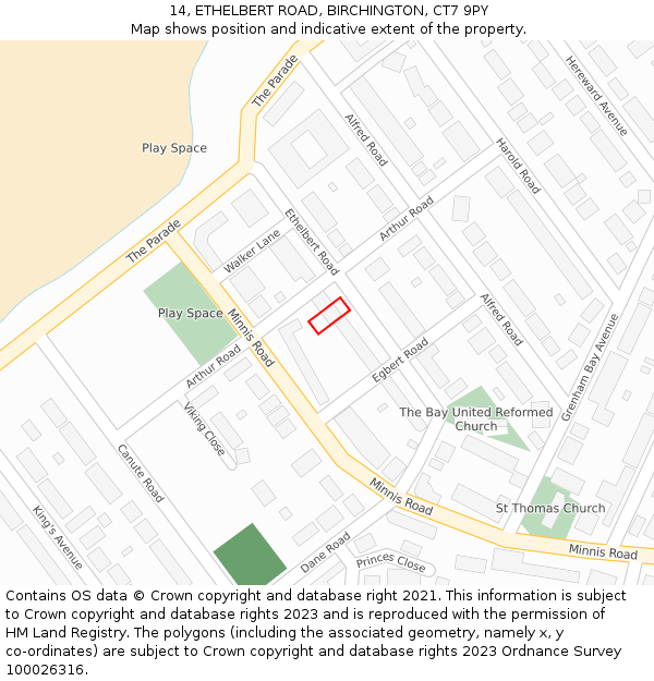 14, ETHELBERT ROAD, BIRCHINGTON, CT7 9PY: Location map and indicative extent of plot