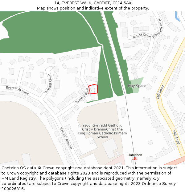 14, EVEREST WALK, CARDIFF, CF14 5AX: Location map and indicative extent of plot