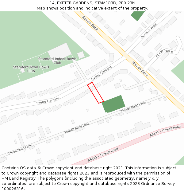 14, EXETER GARDENS, STAMFORD, PE9 2RN: Location map and indicative extent of plot