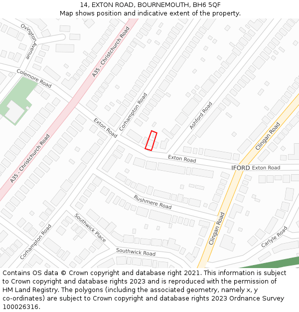 14, EXTON ROAD, BOURNEMOUTH, BH6 5QF: Location map and indicative extent of plot
