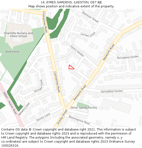 14, EYRES GARDENS, ILKESTON, DE7 8JE: Location map and indicative extent of plot