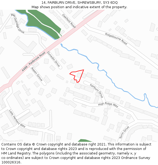 14, FAIRBURN DRIVE, SHREWSBURY, SY3 6DQ: Location map and indicative extent of plot