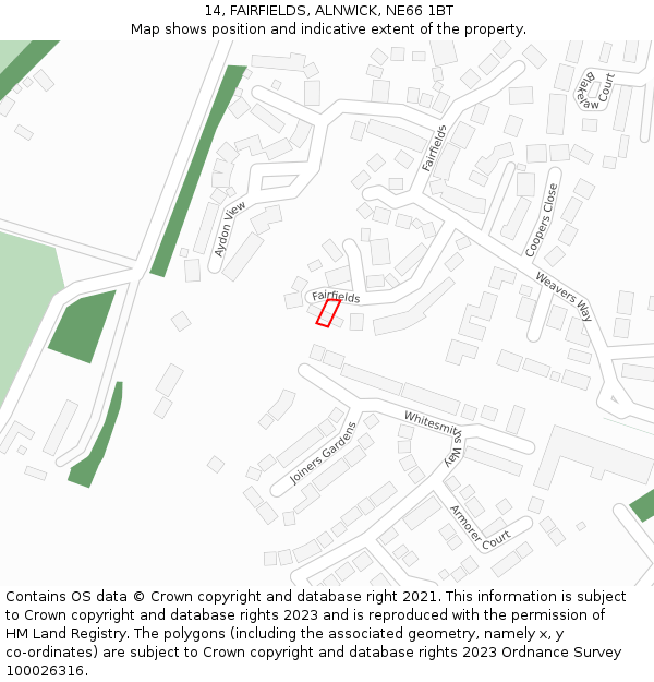 14, FAIRFIELDS, ALNWICK, NE66 1BT: Location map and indicative extent of plot