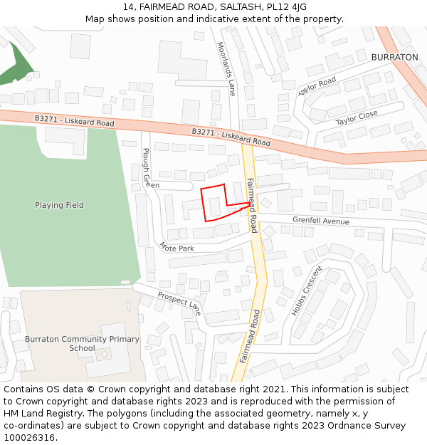 14, FAIRMEAD ROAD, SALTASH, PL12 4JG: Location map and indicative extent of plot