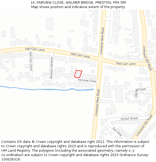14, FAIRVIEW CLOSE, WALMER BRIDGE, PRESTON, PR4 5RF: Location map and indicative extent of plot