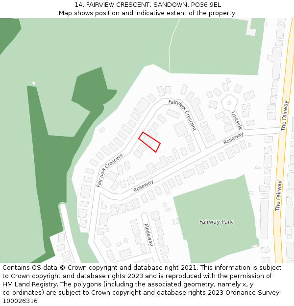14, FAIRVIEW CRESCENT, SANDOWN, PO36 9EL: Location map and indicative extent of plot