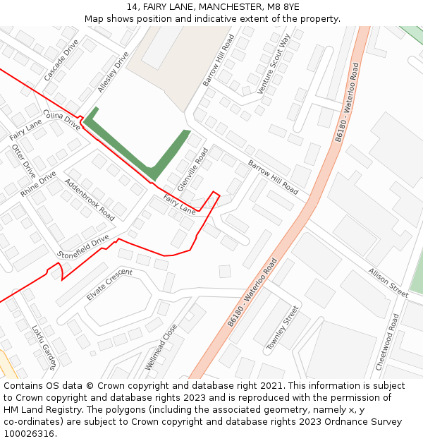 14, FAIRY LANE, MANCHESTER, M8 8YE: Location map and indicative extent of plot