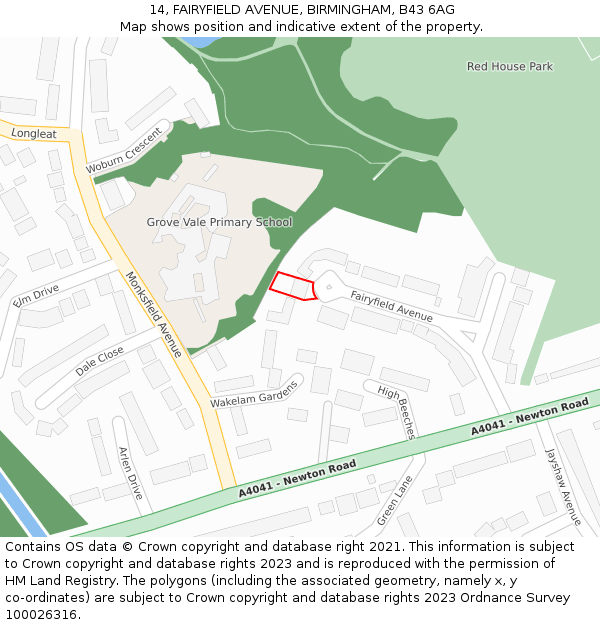 14, FAIRYFIELD AVENUE, BIRMINGHAM, B43 6AG: Location map and indicative extent of plot