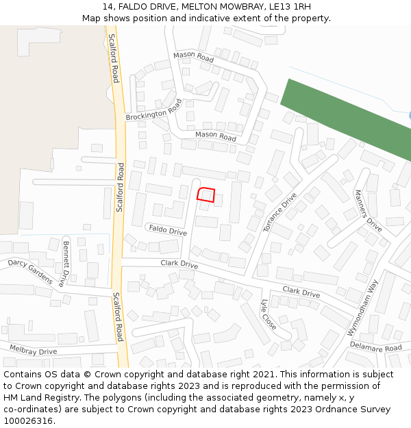 14, FALDO DRIVE, MELTON MOWBRAY, LE13 1RH: Location map and indicative extent of plot