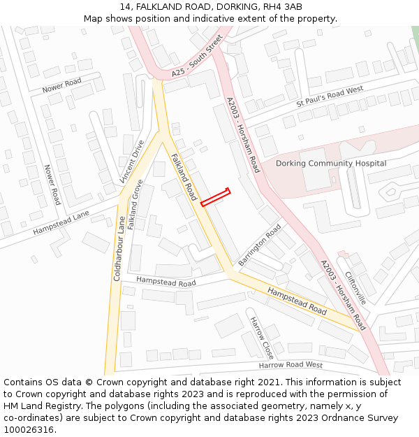 14, FALKLAND ROAD, DORKING, RH4 3AB: Location map and indicative extent of plot