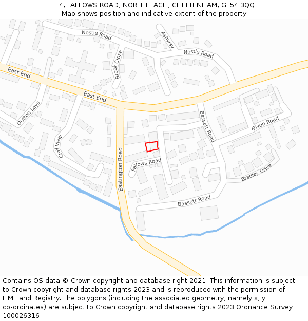 14, FALLOWS ROAD, NORTHLEACH, CHELTENHAM, GL54 3QQ: Location map and indicative extent of plot