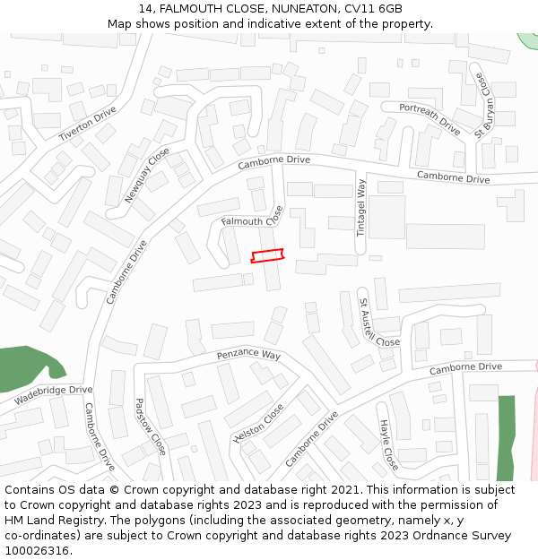 14, FALMOUTH CLOSE, NUNEATON, CV11 6GB: Location map and indicative extent of plot