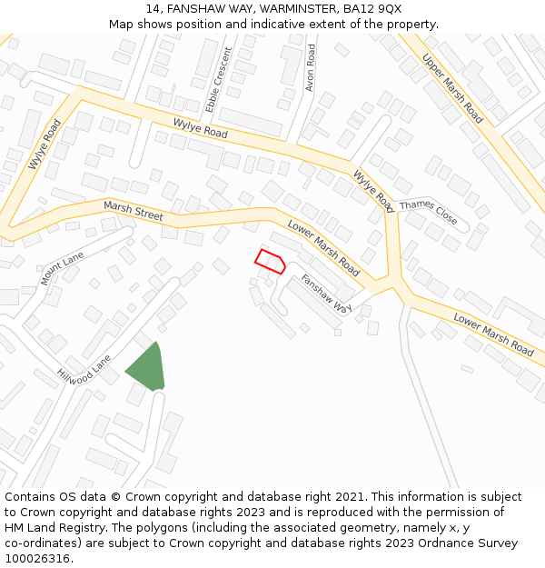 14, FANSHAW WAY, WARMINSTER, BA12 9QX: Location map and indicative extent of plot