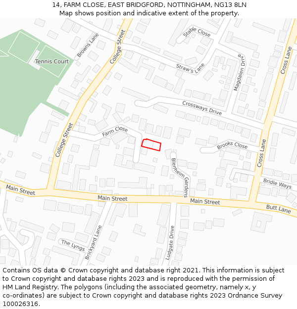 14, FARM CLOSE, EAST BRIDGFORD, NOTTINGHAM, NG13 8LN: Location map and indicative extent of plot