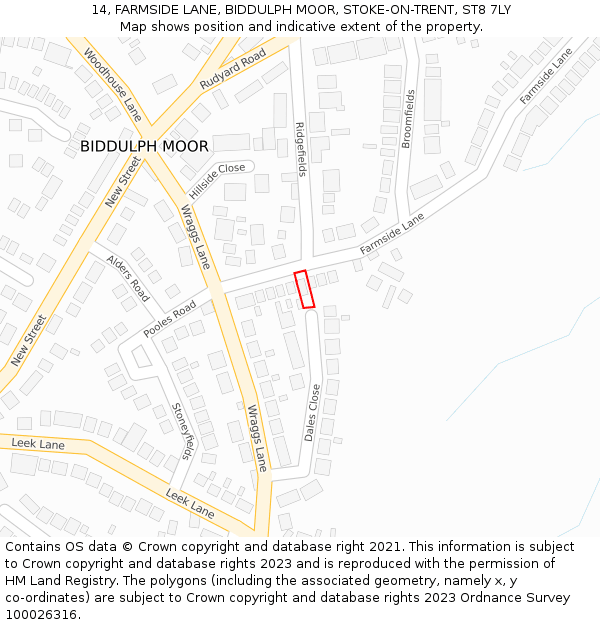 14, FARMSIDE LANE, BIDDULPH MOOR, STOKE-ON-TRENT, ST8 7LY: Location map and indicative extent of plot