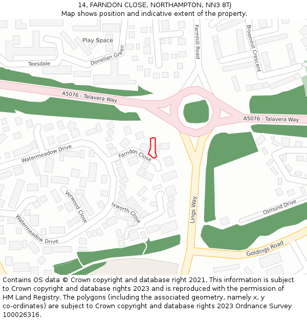 14, FARNDON CLOSE, NORTHAMPTON, NN3 8TJ: Location map and indicative extent of plot