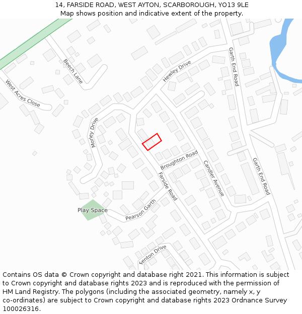 14, FARSIDE ROAD, WEST AYTON, SCARBOROUGH, YO13 9LE: Location map and indicative extent of plot