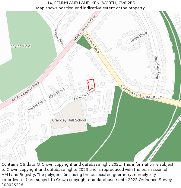 14, FENNYLAND LANE, KENILWORTH, CV8 2RS: Location map and indicative extent of plot