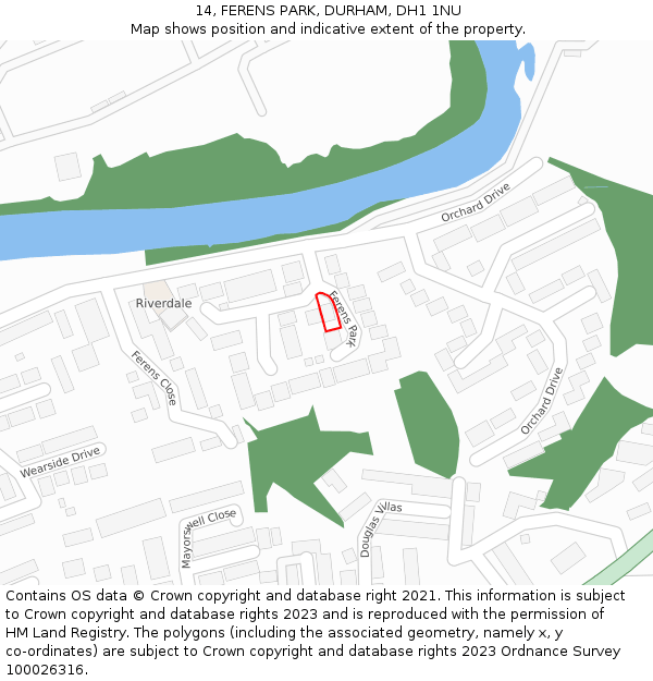 14, FERENS PARK, DURHAM, DH1 1NU: Location map and indicative extent of plot