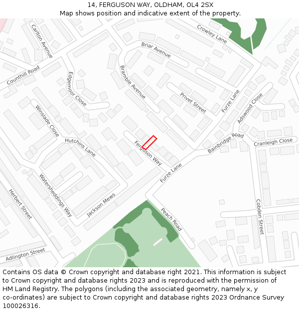 14, FERGUSON WAY, OLDHAM, OL4 2SX: Location map and indicative extent of plot