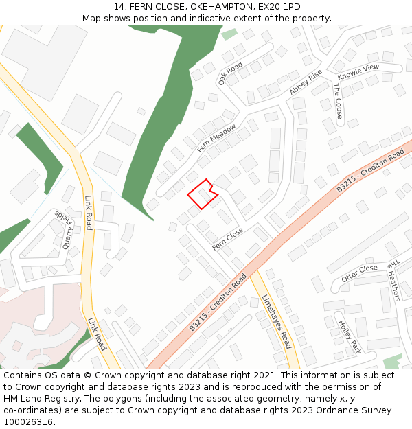 14, FERN CLOSE, OKEHAMPTON, EX20 1PD: Location map and indicative extent of plot