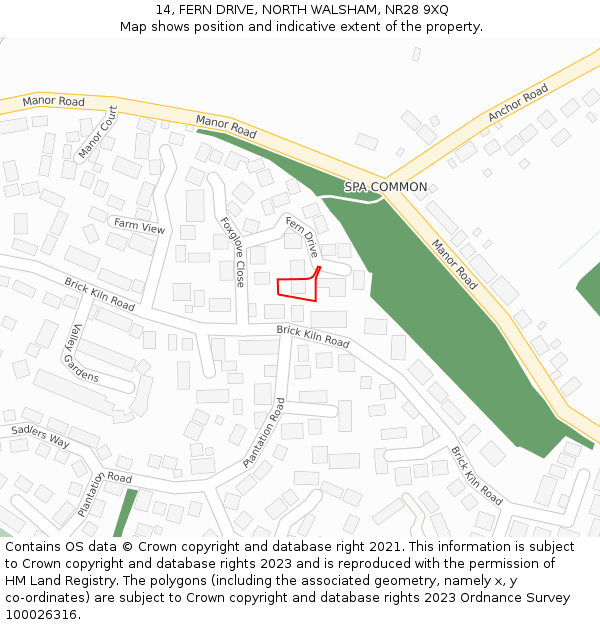 14, FERN DRIVE, NORTH WALSHAM, NR28 9XQ: Location map and indicative extent of plot